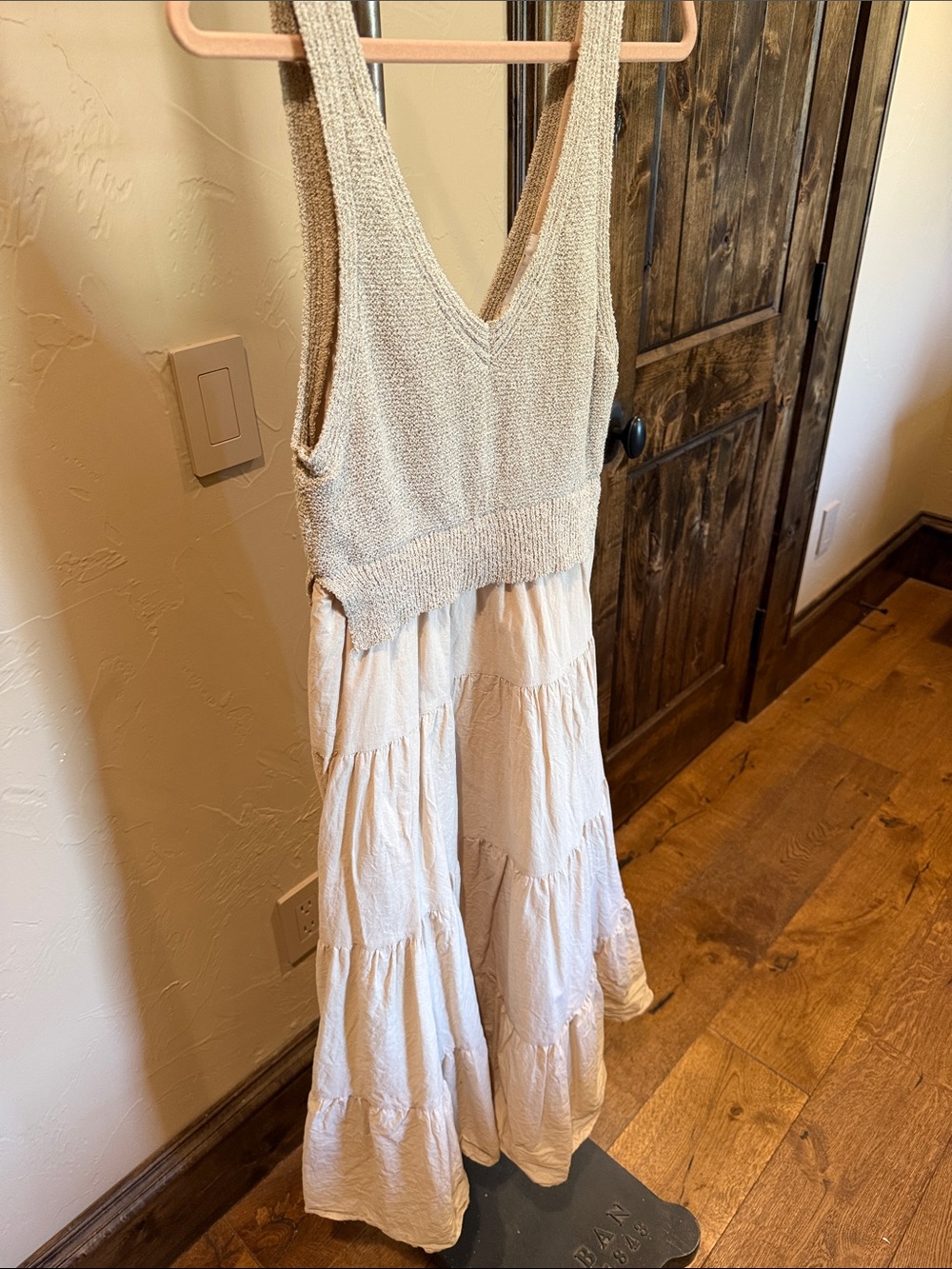 Neutral Knit Bodice Tiered Maxi Dress - Beige and Light Taupe - Picture 5 of 10